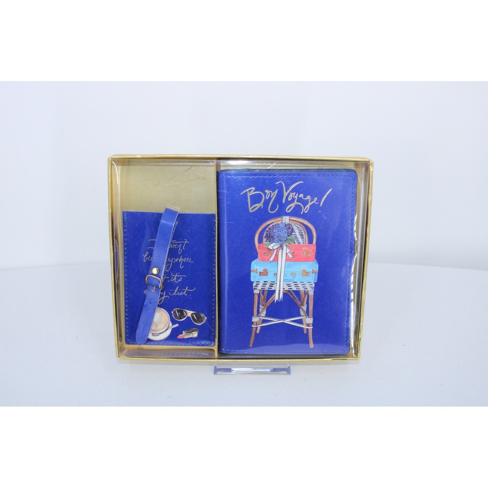 Passport Luggage Tag Gift Set Royal Blue Bonjour Voyage Travel Accessories